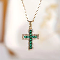 Solene Emerald Cross Pendant Gold Necklace
