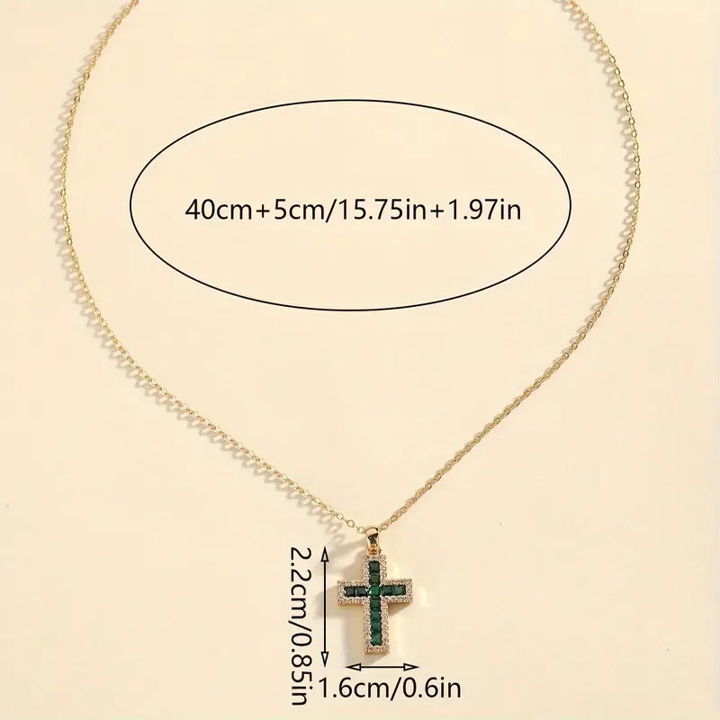 Solene Emerald Cross Pendant Gold Necklace