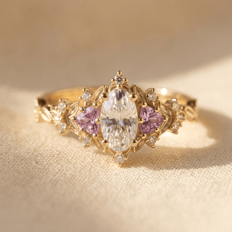 Sparkling Golden Zirconia Flower Ring