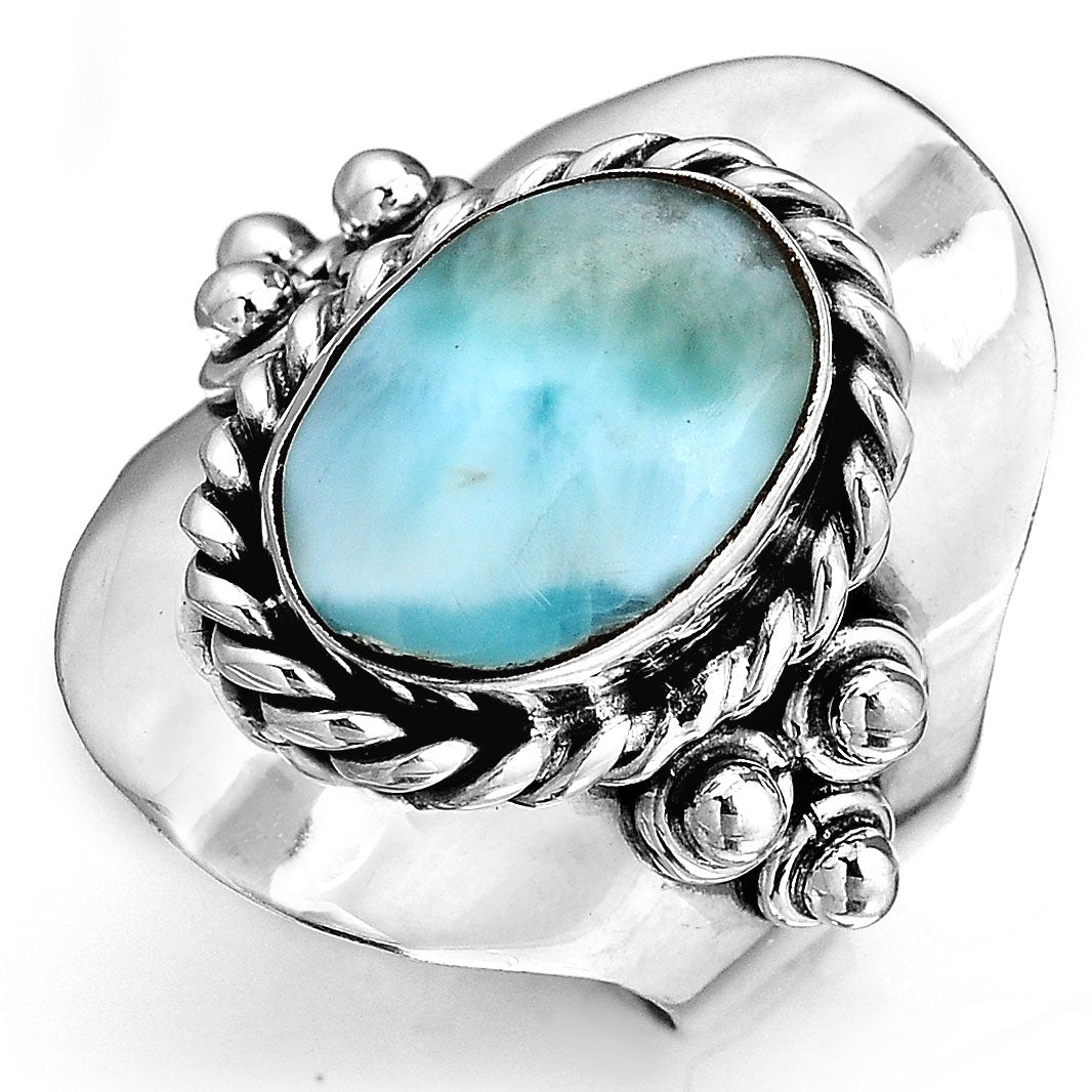 Vintage Style Oval Larimar Silver Boho Ring