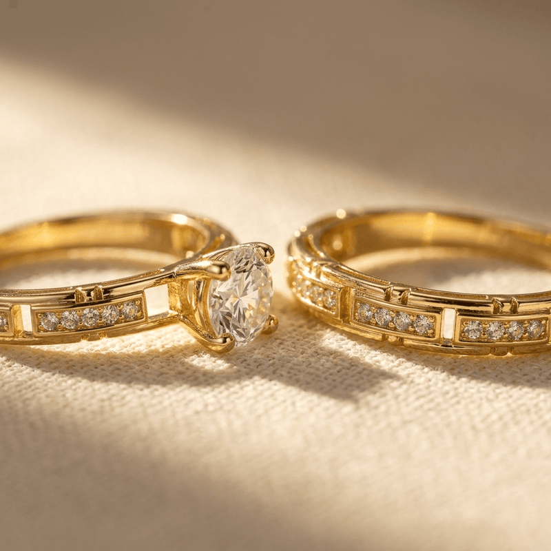 Synthetic Zircon Couple Wedding Rings