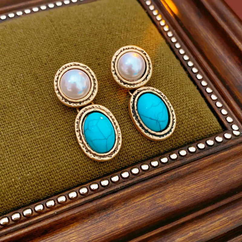 Turquoise & Pearl Antique Gold Statement Set