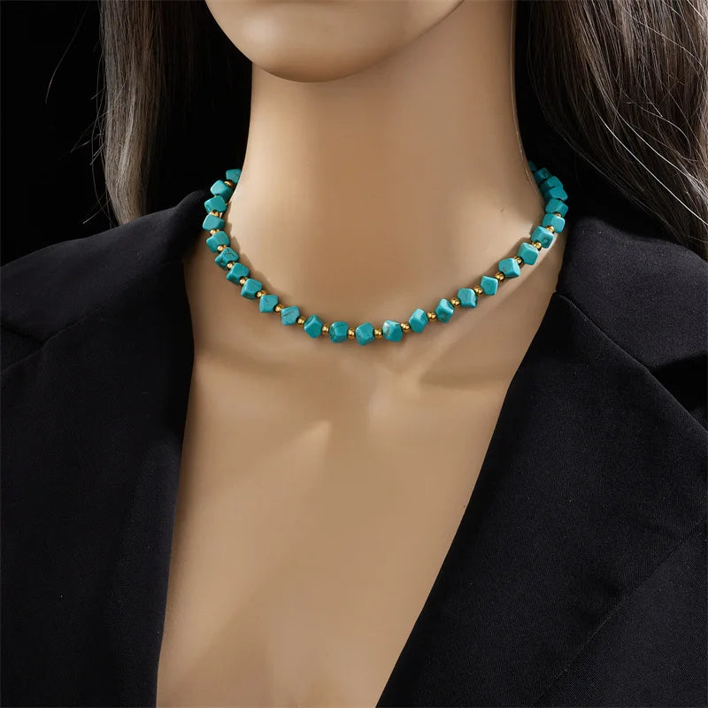 Turquoise Bead & Gold Accent Necklace