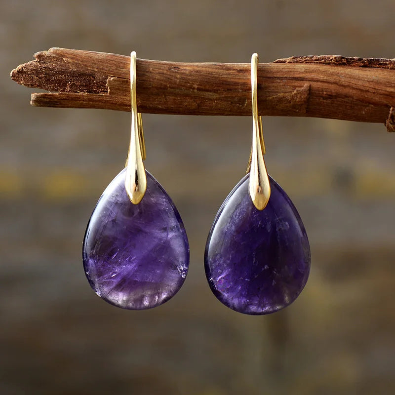 Natural Stone Amethyst Teardrop Earrings