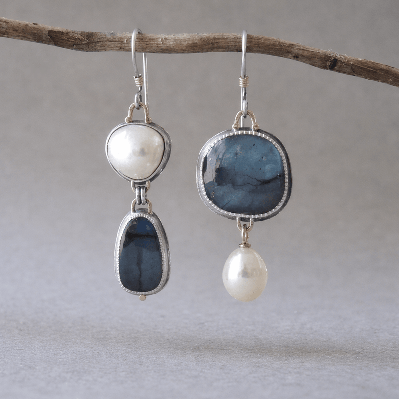 Vintage Blue Stone Pearl Earrings