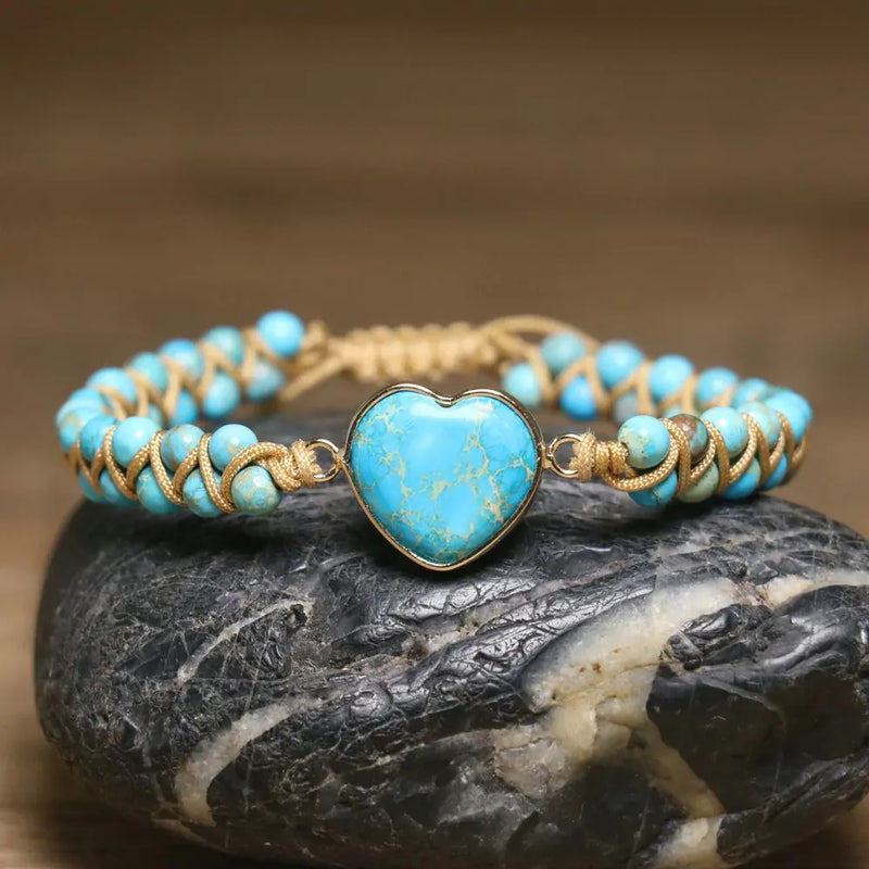 Vintage Boho Beaded Turquoise Heart Charm Bracelet