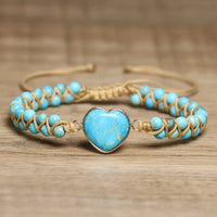 Vintage Boho Beaded Turquoise Heart Charm Bracelet