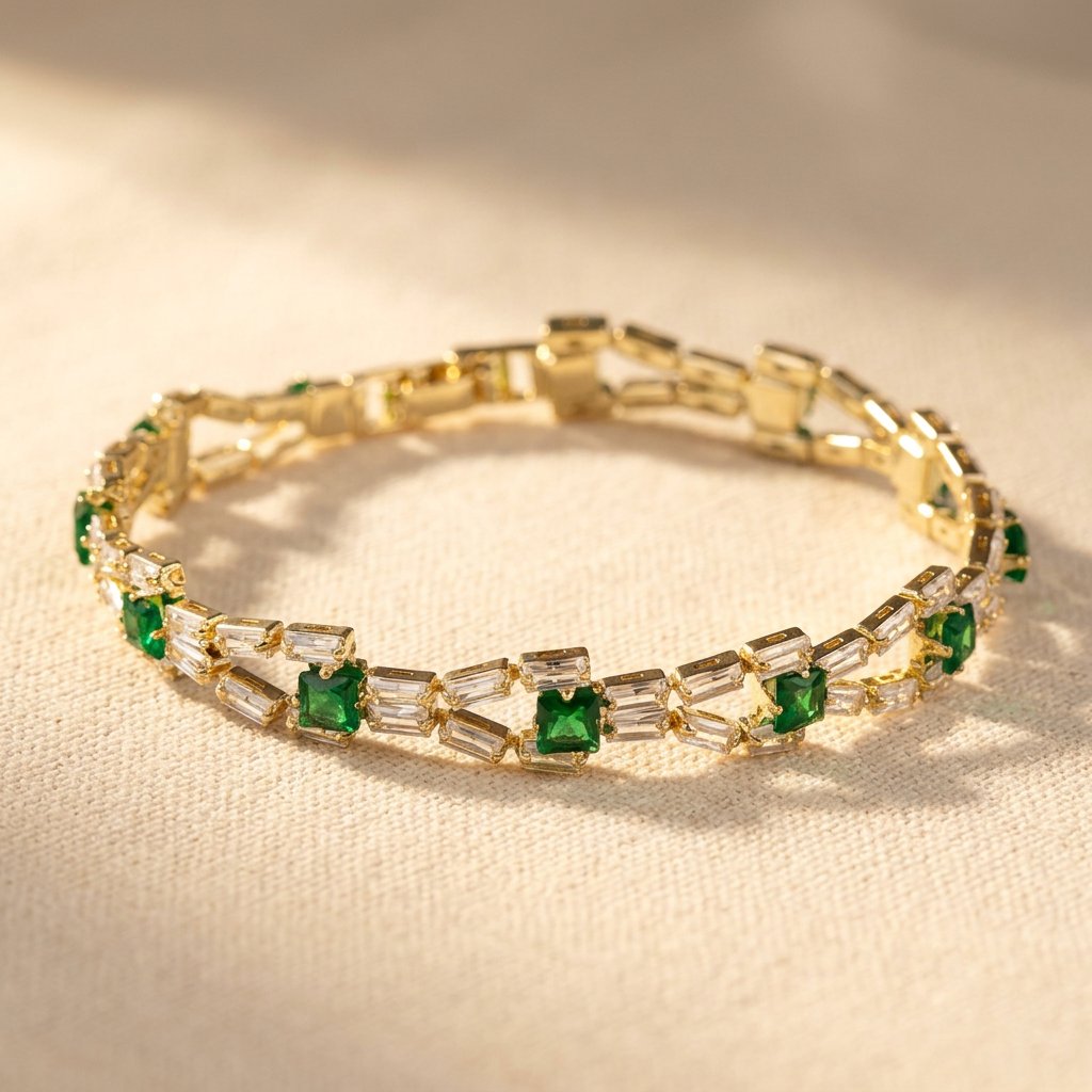 Vintage Gold Emerald Baguette Tennis Bracelet