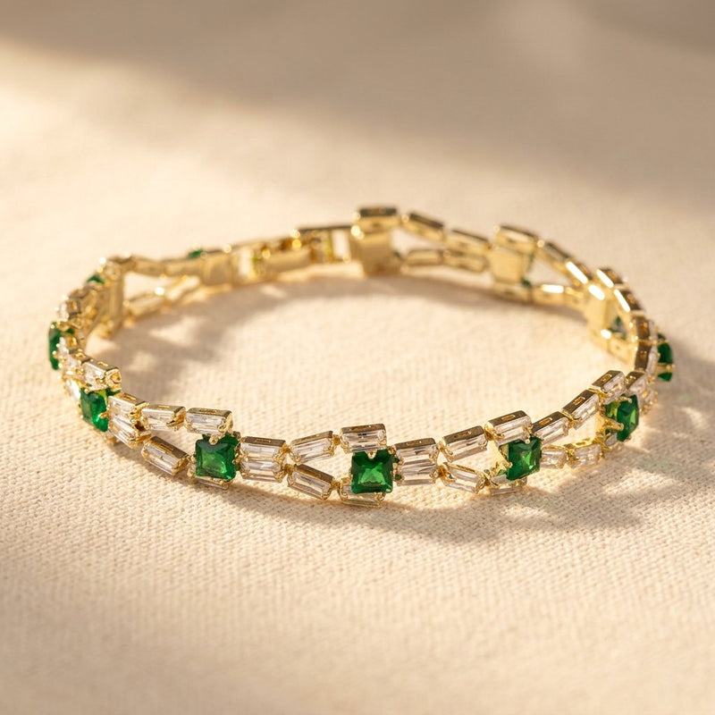Vintage Gold Emerald Baguette Tennis Bracelet