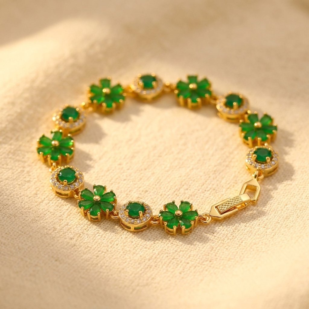 Vintage Gold Emerald Green Floral Bracelet