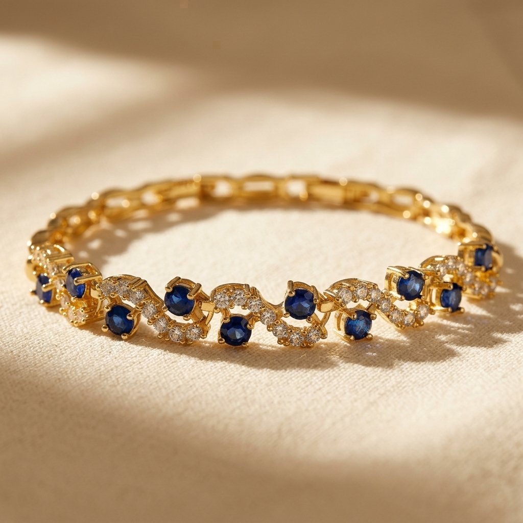 Vintage Gold Sapphire Wave Tennis Bracelet