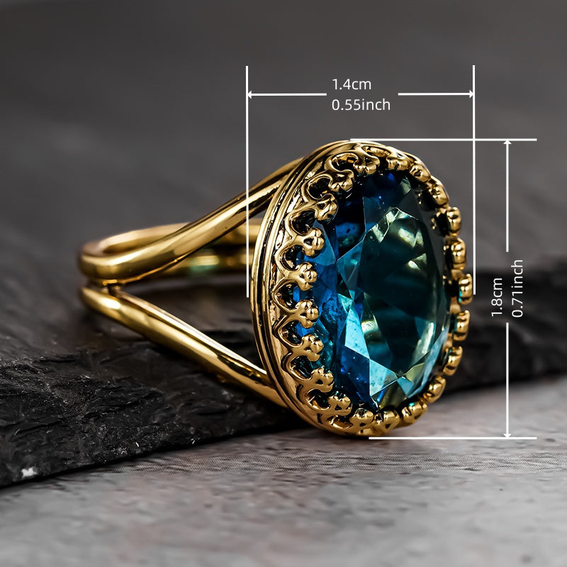 Vintage Inspired Oval Zirconia Inlay Gold Plated Ring