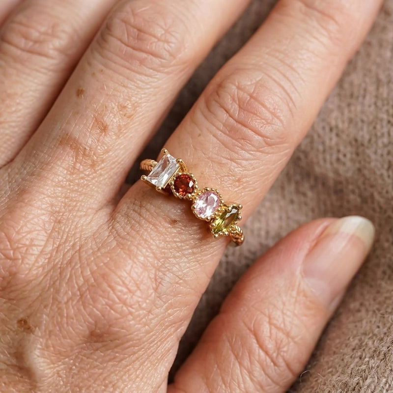 Vintage Multi Color Synthetic Gemstone Elegant Statement Rin Ring
