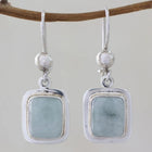 Vintage Silver Frame Design Blue Stone Drop Earrings
