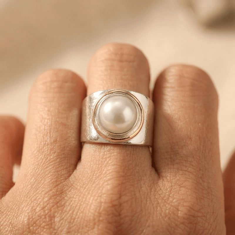 Vintage Silver Gold Pearl Statement Ring
