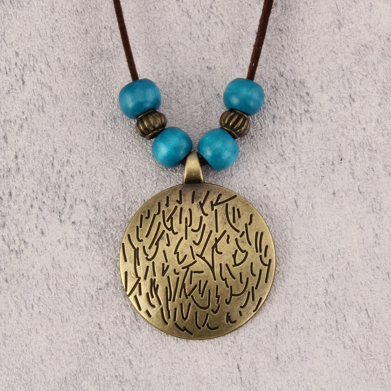 Vintage Twelve Constellations Wooden Beaded Pendant Necklace