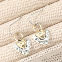 Vintage Two Tone Golden Heart Shaped Pendant Earrings