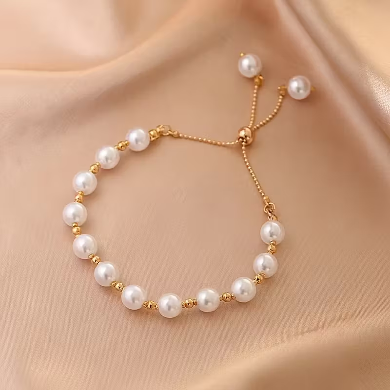 White Pearl Adjustable Gold Bracelet
